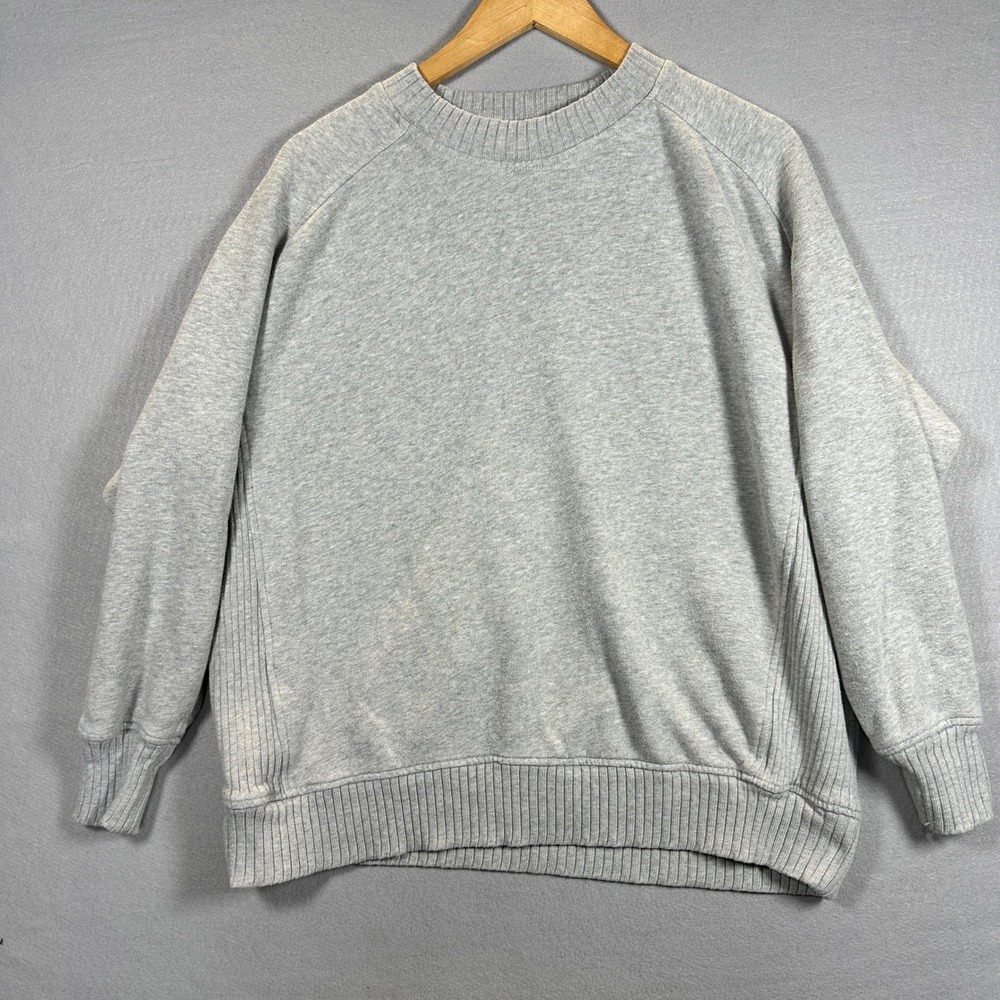Aerie Womens Oversized Crewneck Gray Raglan Ribbed Side Panels Cozy XS
